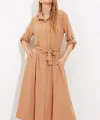 Camel Kuşaklı Gömlek Elbise 24