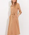 Camel Kuşaklı Gömlek Elbise 24