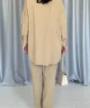 Camel Yıkamalı Gömlek Ve Pantolon Takım