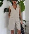 Çapraz Düğmeli Ve Bermuda Şortlu Yelekli Takım 10171