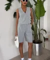 Çapraz Düğmeli Ve Bermuda Şortlu Yelekli Takım 10171