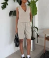 Çapraz Düğmeli Ve Bermuda Şortlu Yelekli Takım 10171