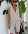 Çapraz Düğmeli Ve Bermuda Şortlu Yelekli Takım 10171
