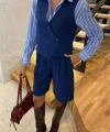 Çapraz Düğmeli Ve Bermuda Şortlu Yelekli Takım 10171