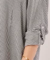 Cep Detay Çizgili Oversize Gri Gömlek