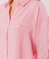 Cep Detay Çizgili Oversize Pembe Gömlek