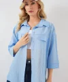 Cep Detaylı Kısa Kol Gömlek 20317 - Mavi