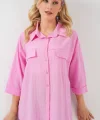 Cep Detaylı Kısa Kol Gömlek 20317 - Pembe