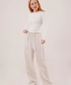 Cepli Bağlama Detaylı Keten Ekru Pantolon
