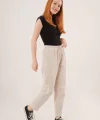 Cepli Belden Bağlamalı Paça Detaylı Krem Pantolon