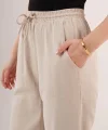 Cepli Belden Bağlamalı Paça Detaylı Krem Pantolon