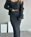 Cepli Düğmeli Üçlü Takım  Koyu Antrasit