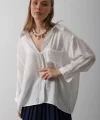 Cepli Oversize Gömlek - Beyaz