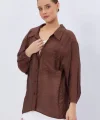 Cepli Oversize Gömlek - Kahve