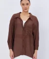 Cepli Oversize Gömlek - Kahve