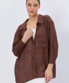 Cepli Oversize Gömlek - Kahve