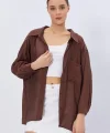 Cepli Oversize Gömlek - Kahve