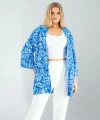 Çiçek Desen Mavi Kimono