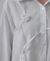 Çiçekli Oversize Gömlek  Beyaz