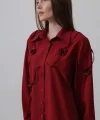 Çiçekli Oversize Gömlek  Bordo