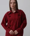 Çiçekli Oversize Gömlek  Bordo