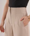 Çift Pens Detaylı Krem Pantolon