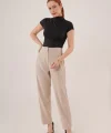 Çift Pens Detaylı Krem Pantolon