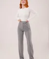 Cırt Kapama Detaylı Gri Pantolon