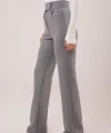Cırt Kapama Detaylı Gri Pantolon