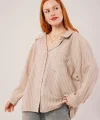 Çizgi Detaylı Cepli Camel Gömlek