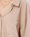 Çizgi Detaylı Cepli Camel Gömlek