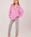 Çizgi Detaylı Cepli Fuşya Gömlek