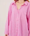 Çizgi Detaylı Cepli Fuşya Gömlek