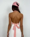Çizgili Boyun Bağlamalı Crop