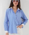 Çizgili Gömlek 20288  Mavi