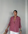 ÇİZGİLİ GÖMLEK  KETEN - Bordo