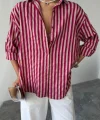ÇİZGİLİ GÖMLEK  KETEN - Bordo