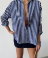 ÇİZGİLİ GÖMLEK  KETEN - Lacivert