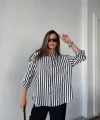 ÇİZGİLİ GÖMLEK  KETEN - Siyah