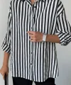 ÇİZGİLİ GÖMLEK  KETEN - Siyah