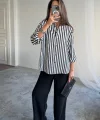 ÇİZGİLİ GÖMLEK  KETEN - Siyah