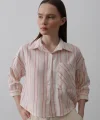 Çizgili Kısa Gömlek - Bej Pembe