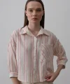 Çizgili Kısa Gömlek - Bej Pembe