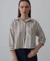 Çizgili Kısa Gömlek  Bejacivert