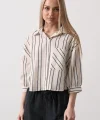Çizgili Kısa Gömlek  Ekruacivert