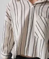 Çizgili Kısa Gömlek  Ekruacivert