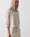 Çizgili Kısa Gömlek  EkruKahve