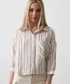 Çizgili Kısa Gömlek  EkruKahve