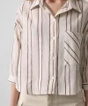Çizgili Kısa Gömlek  EkruKahve