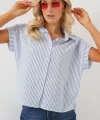 Çizgili Kısa Kol Gömlek 20324 - Mavi